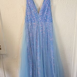 Sparkling Light Blue Sequin Tulle Prom Dress